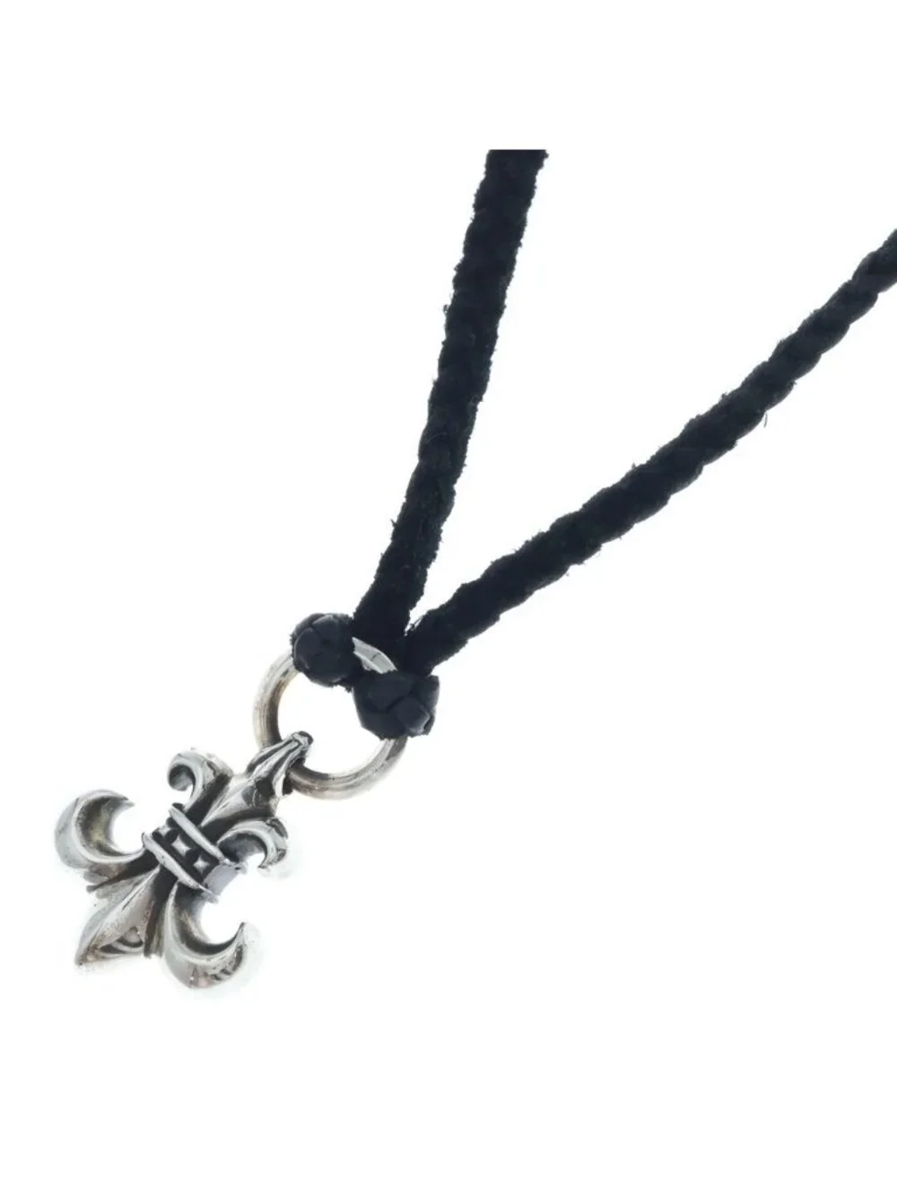 Chrome Hearts BS Fluer BC BS Flare Leather Blade Bolo Chip Necklace Black Silver